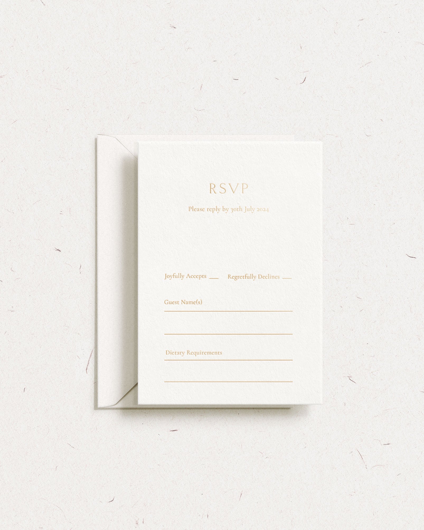 Luxury customisable wedding postal rsvp card shown with gold foil stamping and burgundy envelope
