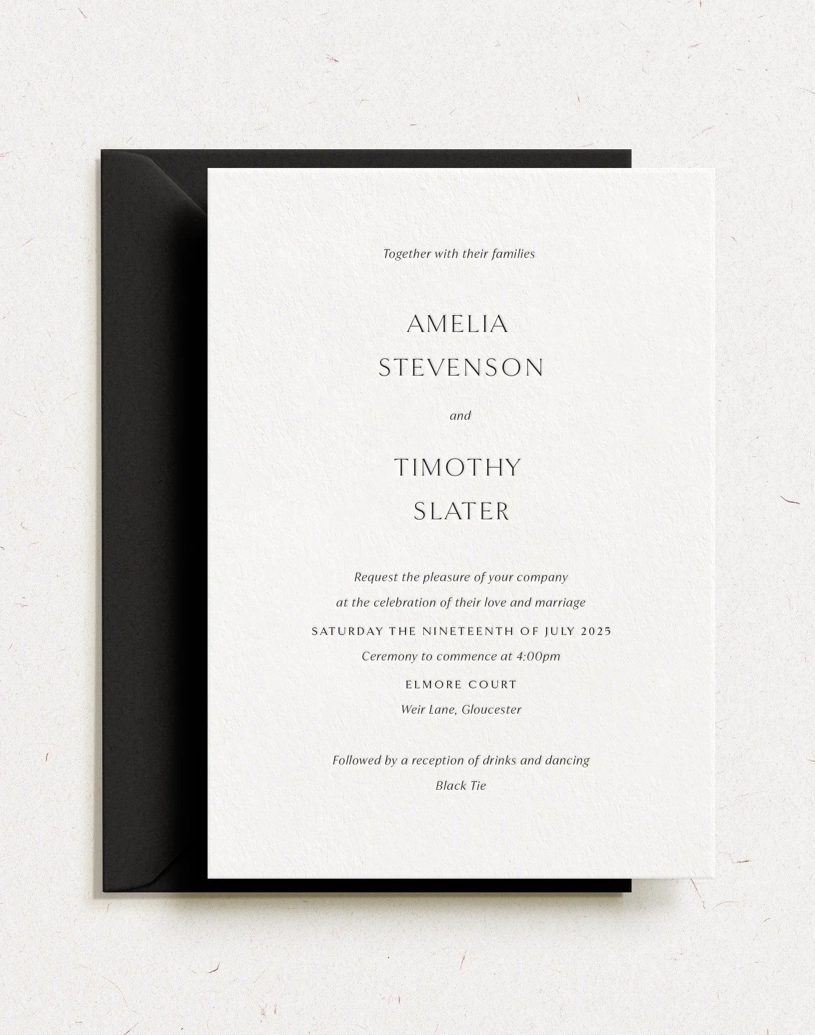 Althea wedding invitation with clean typography and timeless design, luxury letterpress and foil wedding invitations handcrafted in the UK