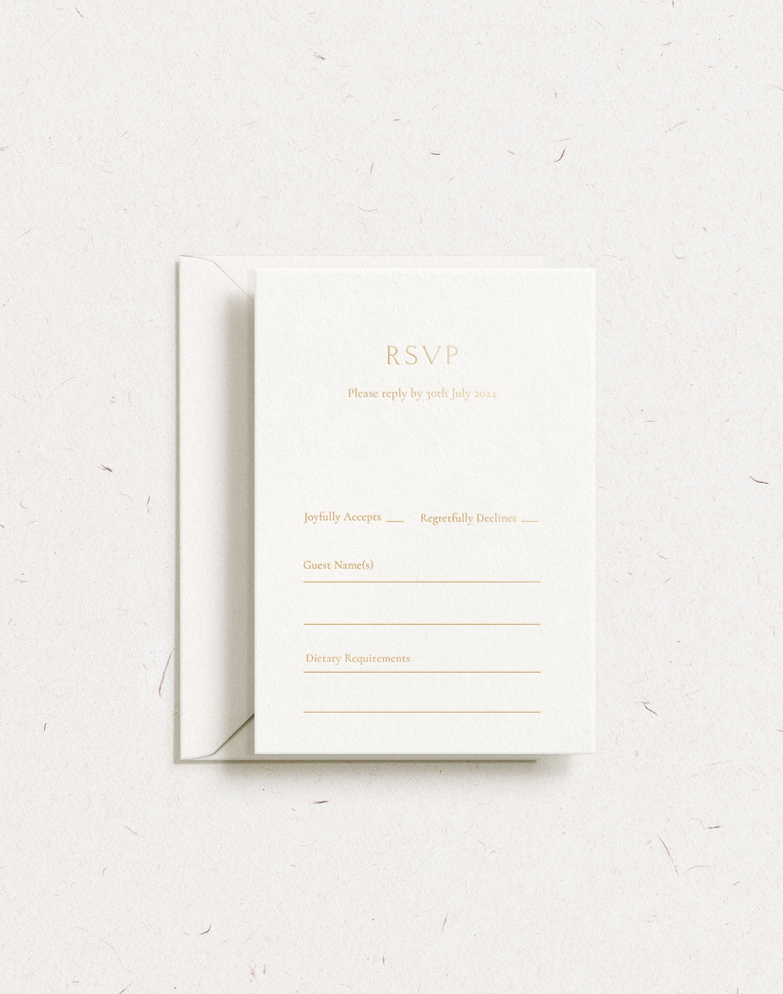 Luxury customisable wedding postal rsvp card shown with gold foil stamping and burgundy envelope